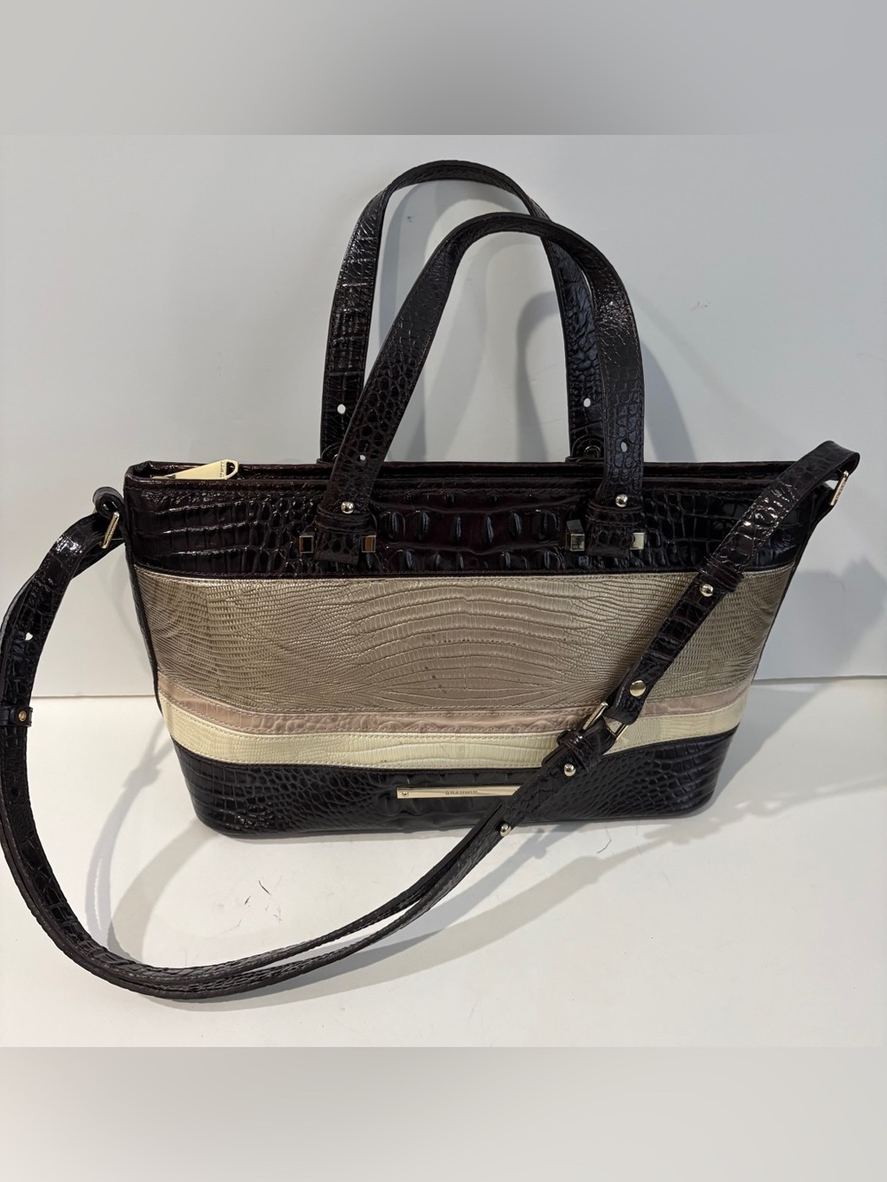 Brahmin Medium Asher zip-top tote tricolor Sterling Kapoor.